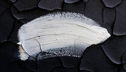 Poster - cracked black surface with peeling white paint stroke texture for abstract background, grunge design element, print media detail, or creative web branding highlight

