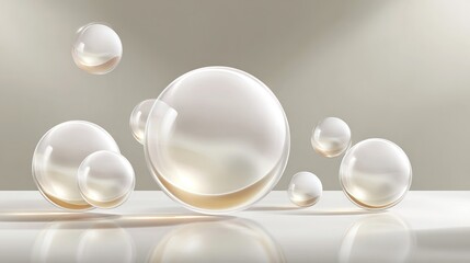 Wall Mural - a cluster of air bubbles glistening on a white expanse with sunlight shining above