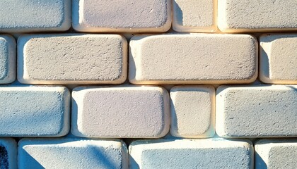Aufkleber - textured white 3d brick wall with soft rounded edges and subtle blue shadows for modern web background, print media texture, or minimalist branding pattern design

