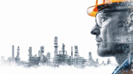 Poster - Profile of Oil Engineer with Industrial Elements in Background