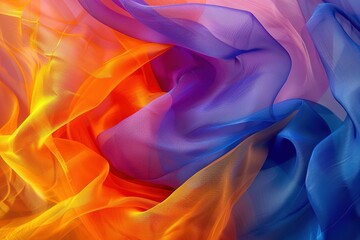Poster - Colorful fabrics create an airy layered abstract design with flowing folds and bright hues