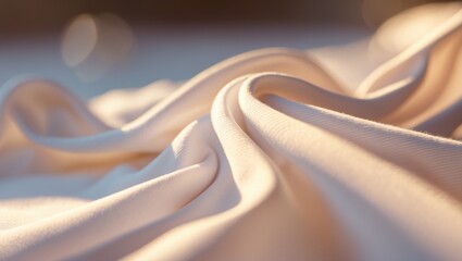 Poster - Detailed close-up of a white cotton T-shirt, highlighting its soft texture and smooth folds with warm, natural lighting for a serene ambiance.