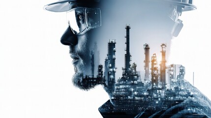 Poster - Profile of Oil Engineer with Industrial Elements and Equipment