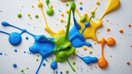 Poster - Bright Juicy Colored Paint Splashes on White Background
