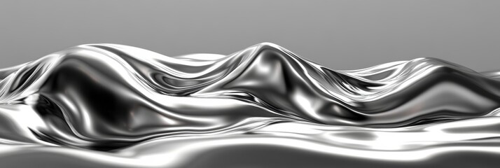 Aufkleber - Abstract Background Of Flowing Silver Liquid, Forming Dynamic Waves And A Soft Gentle Gradient