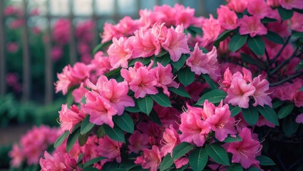 Wall Mural - gorgeous vivid pink encore azalea flowering. close-up shot.