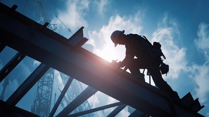Poster - Dynamic Silhouette of Civil Engineer Working on Steel Structure