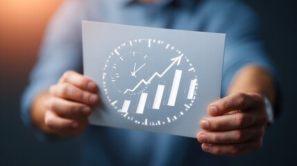 Poster - Hands Holding Investment Report with Clock Overlay and Graph