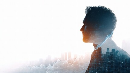 Poster - Double Exposure of CEO Overlooking City Skyline with Graph Trends