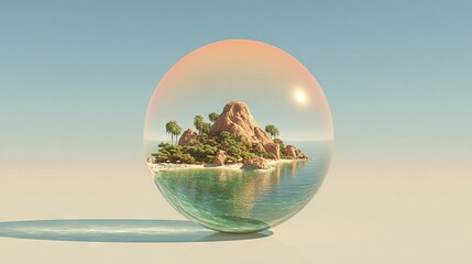 Wall Mural - a palm-tree laden island surrounded by water in the center