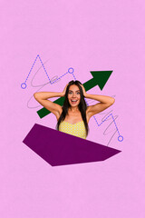 Aufkleber - Trendy vertical image photo art collage of happy businesswoman businessman receive arrow progress statistics career promotion