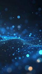 Poster - Swirling Abstract Background With Luminous Blue Particles And Festive Bokeh Effect, Christmas Lights