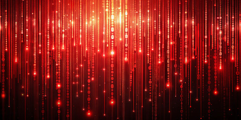 Poster - Streams of red light particles cascade in a digital pattern, creating a striking visual effect against a dark background, evoking a sense of energy and technology