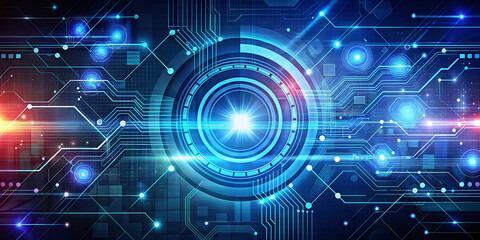 Fototapete - Vibrant digital design showcasing futuristic circuits and radiant blue lights, highlighting the essence of cutting-edge technology and innovation in a modern environment