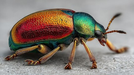 Wall Mural -   A clear close-up image of a vibrant beetle perched on a stark white background, displaying droplets of water cascading from its hind legs