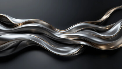 Poster - Metallic ribbons flow elegantly across a dark background, creating a sense of movement and depth. The smooth surfaces reflect light, adding visual interest and sophistication to the composition