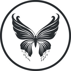 Wall Mural - Black stylized butterfly wings silhouette in circular frame representing nature and beauty