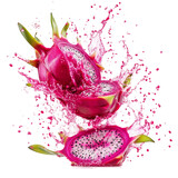  Vibrant dragon fruit splash isolated on transparent background, perfect for tropical beverage promotions, food styling, and exotic fruit marketing.png