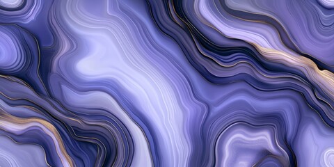 Fototapete - Abstract Fluid Art Background. Delicate Blue Flowing Waves, Digital Ink Painting With Gold Accents