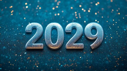 Wall Mural - sparkling silver 2029 numbers on a blue glittering background for new year s celebrations