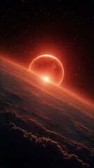 Wall Mural - sunrise over a distant planet with a dramatic red glow in the vast universe