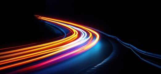 Poster - Long exposure light trails on winding road at night with vibrant colors