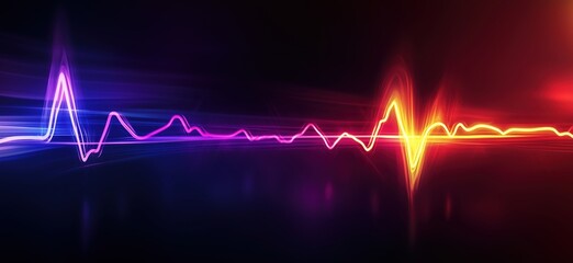 Poster - Colorful sound wave illustration with vibrant neon lines and dark background