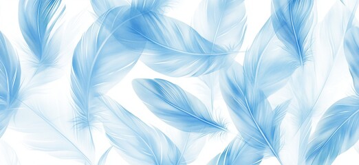 Poster - Delicate blue feathers pattern on white background for elegant design projects