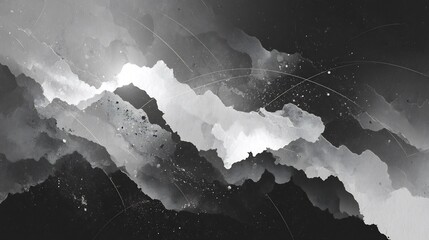 Poster - Abstract Black and White Watercolor Landscape