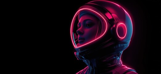 Poster - Futuristic astronaut portrait with neon lighting and sleek helmet design