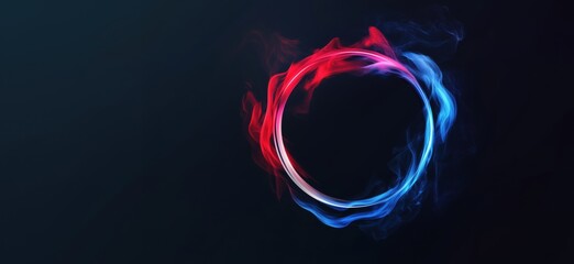 Poster - Colorful smoke ring with red and blue hues on dark background for creative designs
