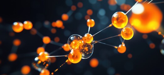 Poster - Abstract molecular structure with glowing orange spheres and connections in dark background
