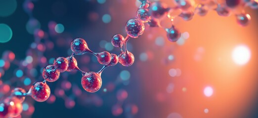 Poster - Colorful molecular structure with glowing particles and abstract background