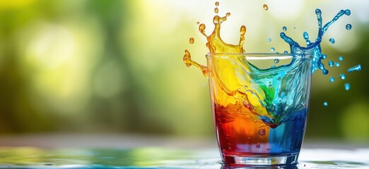 Poster - Colorful water splash in glass creating vibrant artistic effect