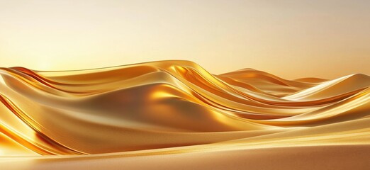 Poster - Golden waves of silk fabric flowing in soft curves under warm sunlight