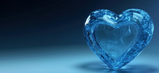 Poster - Blue glass heart sculpture with a smooth surface and elegant design