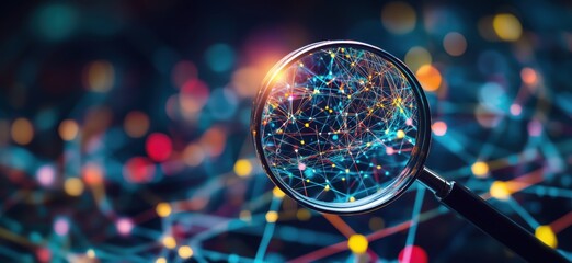 Poster - Magnifying glass revealing intricate network of connections and data visualization