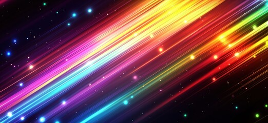Poster - Colorful abstract light streaks with glowing particles on dark background