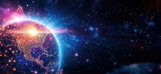 Fototapete - Stunning digital representation of Earth with glowing connections and cosmic background