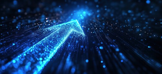 Poster - Glowing blue arrow pointing upwards with sparkling particles and light trails