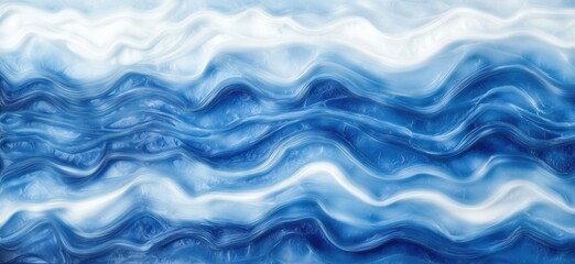 Poster - Abstract ocean waves in blue and white tones with fluid motion and texture
