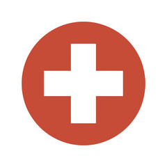 Poster - Simple Red Circle with White Cross Medical Healthcare Icon Graphic Design Element