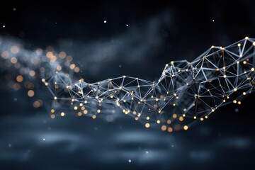 Poster - A futuristic network of interconnected nodes glows against a blurred dark background, creating a sense of advanced technology and global communication with depth of field.