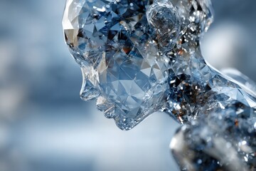 Poster - a crystal clear human figure with multiple reflective surfaces in soft, light blue, art, abstract re