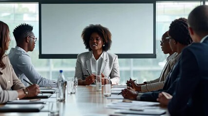 Aufkleber - Engaging boardroom discussion highlights a dynamic presentation by a confident speaker during a corporate meeting in a modern office setting