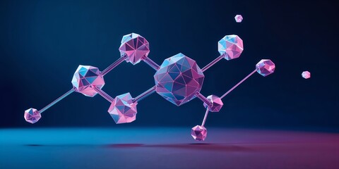 Fototapete - Abstract molecular structure in vibrant colors floating in a dark space