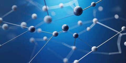 Poster - Exploration of molecular structures in a blue-toned digital environment showcasing connectivity and scientific advancement