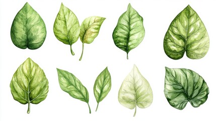 Poster - Delicate watercolor green leaves arrangement botanical studio artwork natural setting close-up nature inspiration