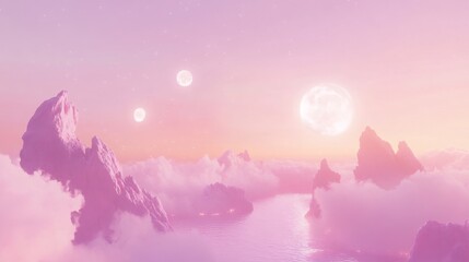 Poster - Soft gradient pink to purple background with floating elements digital art abstract environment artistic viewpoint visual concept