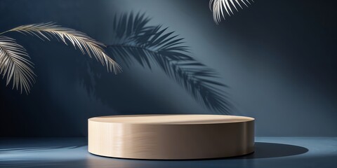Poster - Natural elements enhance a minimalist display on a circular pedestal under soft lighting in an elegant indoor setting
